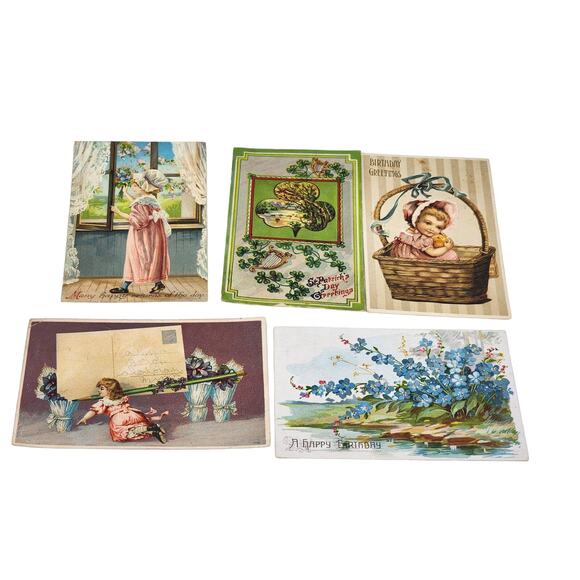 Antique PostCard Lot Birthday St Patrick's Day - Picture 1 of 10